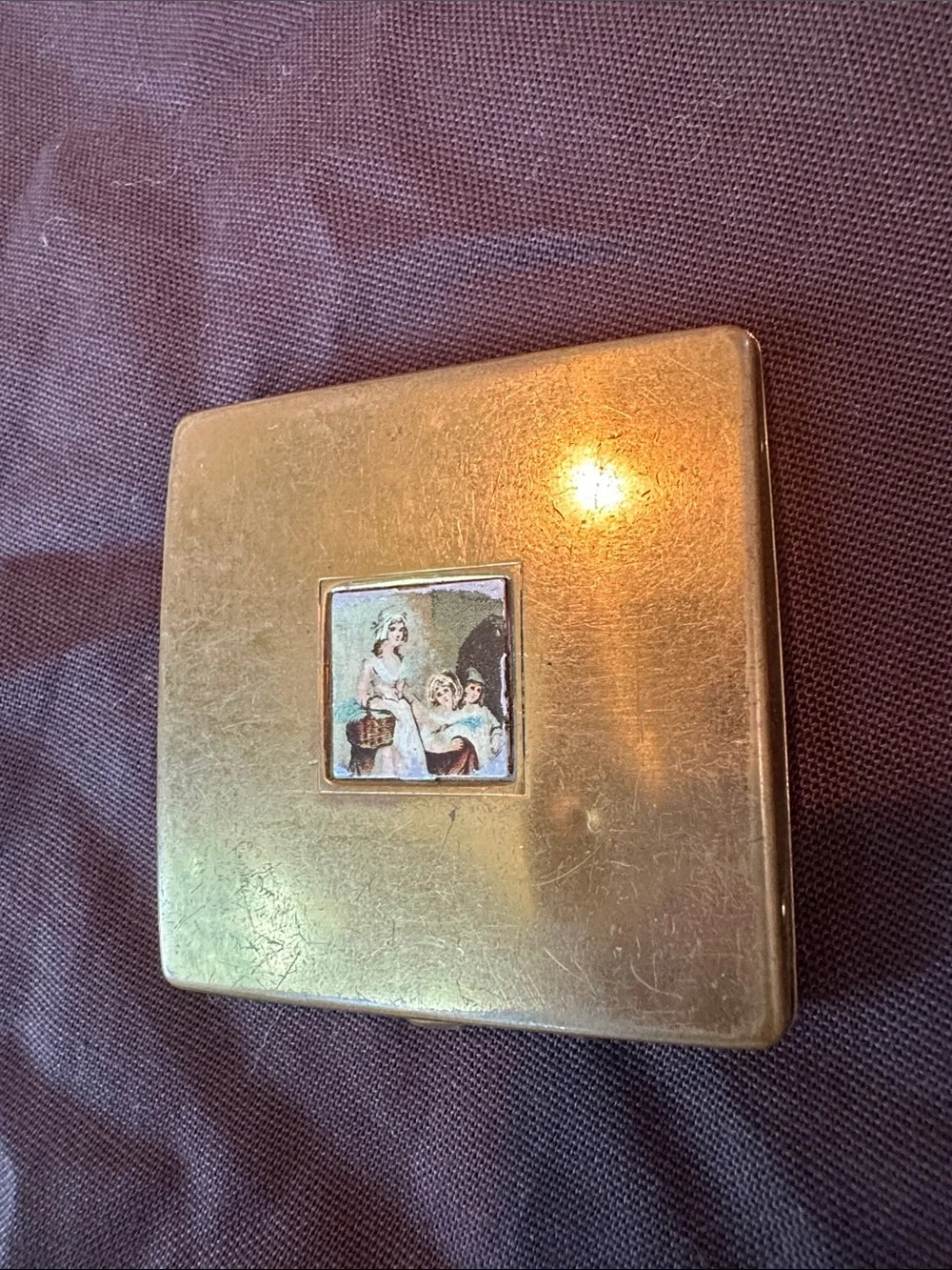 Vintage Yardley Gold Tone Powder Compact with Miniature Painting